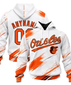 Baltimore Orioles White Hoodie Bold Custom Name and Number