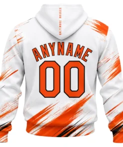 Baltimore Orioles White Hoodie Bold Custom Name and Number