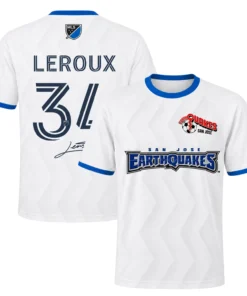 Beau Leroux White Jersey Elite SJ Earthquakes Soccer Kit