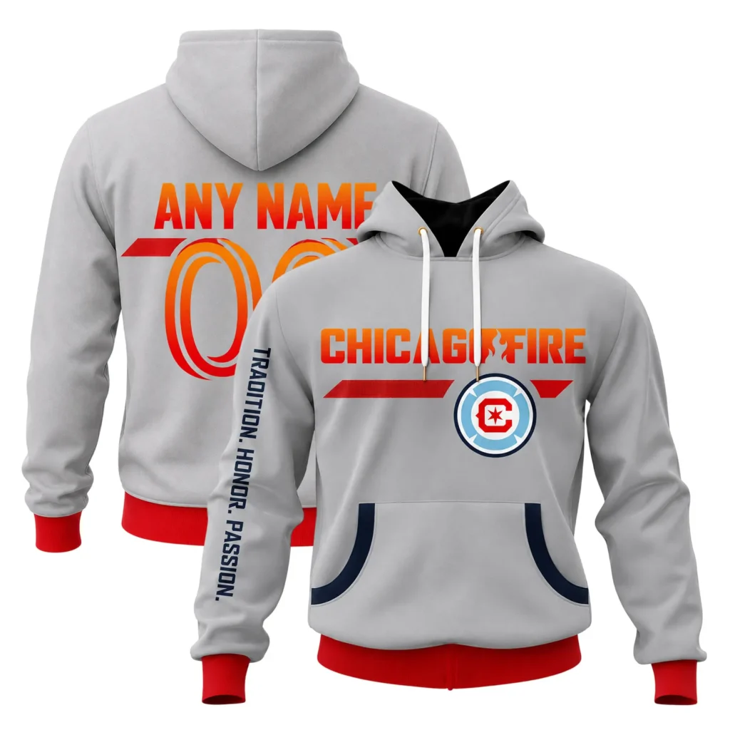 Chicago Fire Grey Hoodie Custom Name and Number Gift