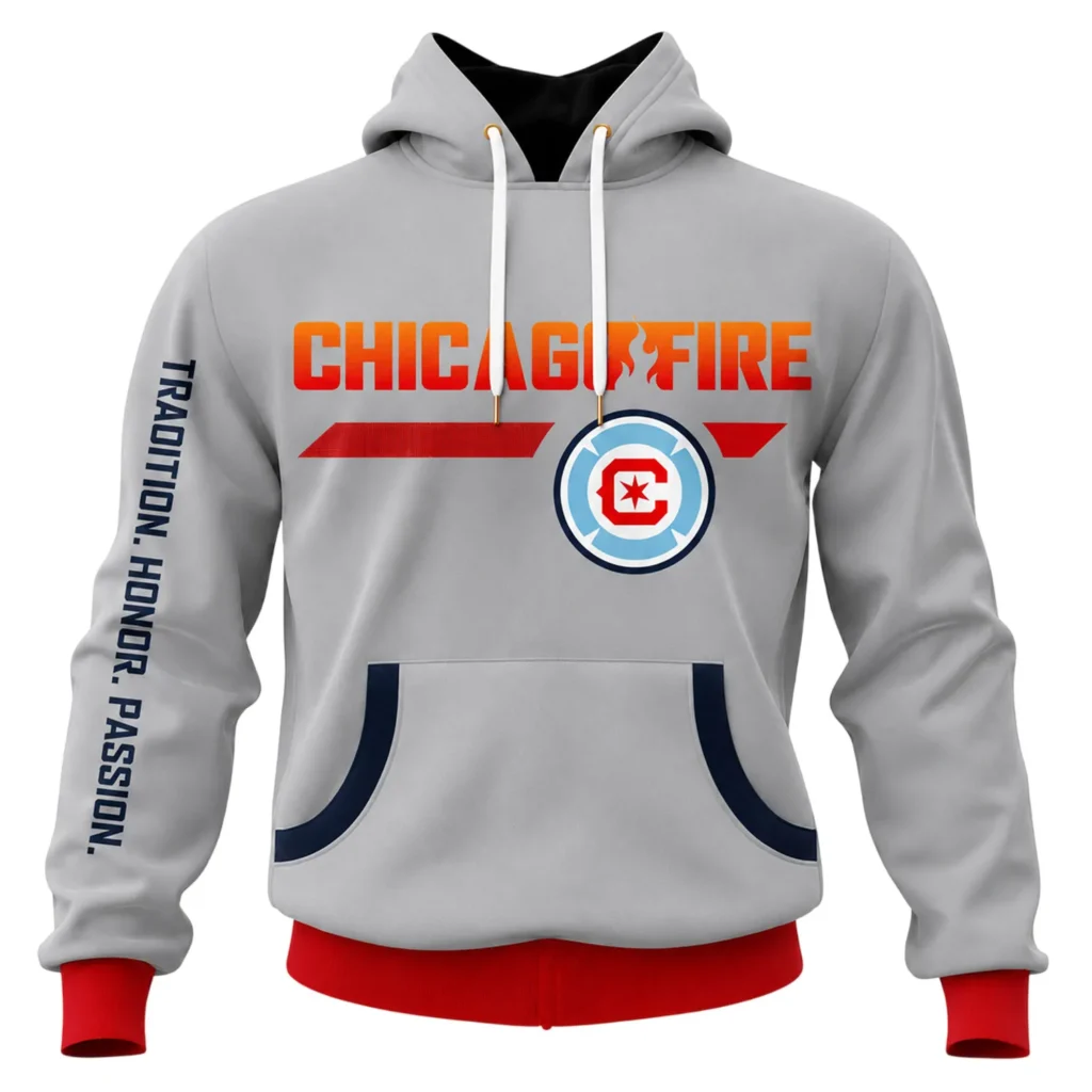 Chicago Fire Grey Hoodie Custom Name and Number Gift
