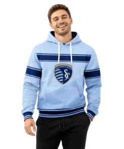 Sporting KC Hoodie Stunning Light Blue Stripe Pullover