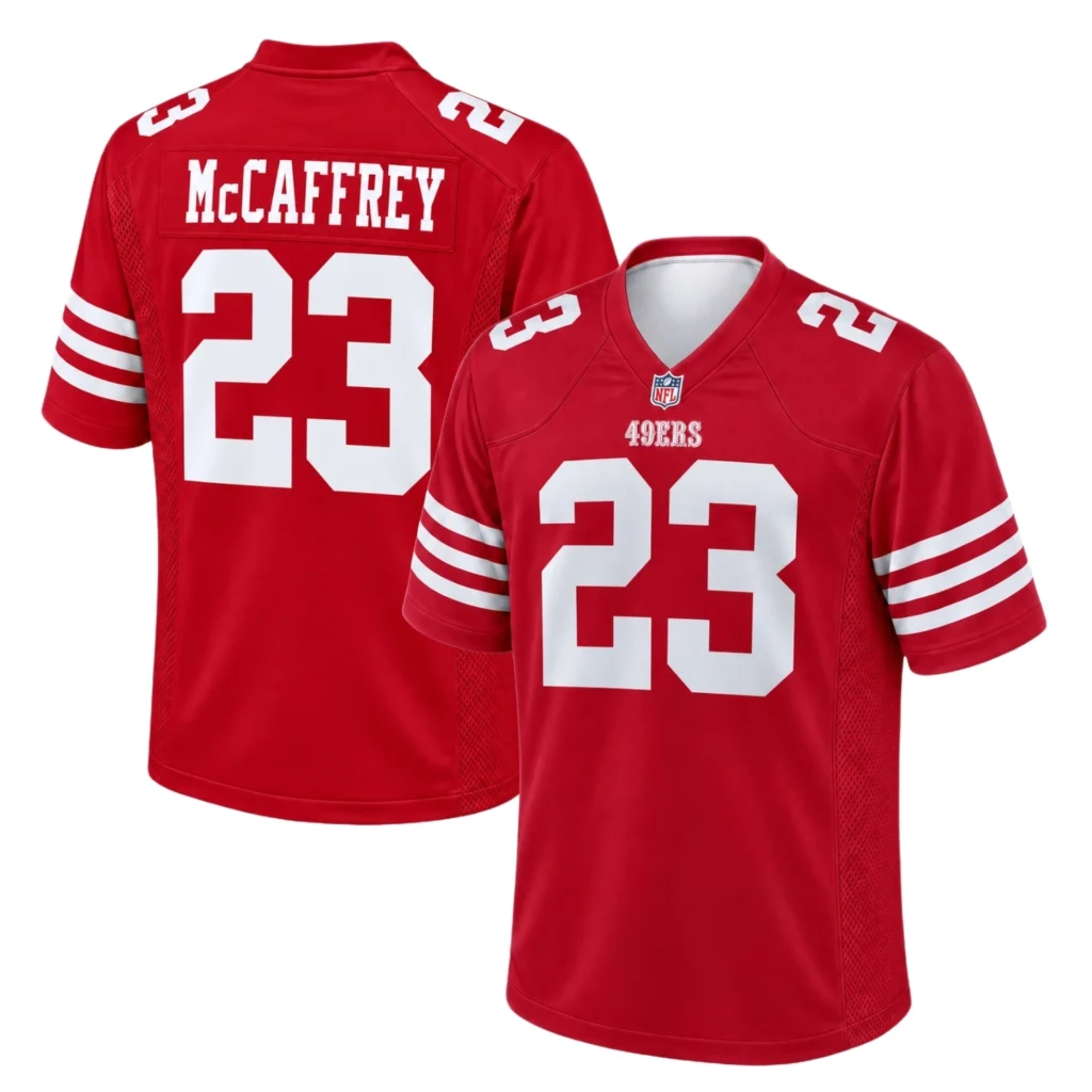 49ers Christian McCaffrey Scarlet Jersey Bold Home Game