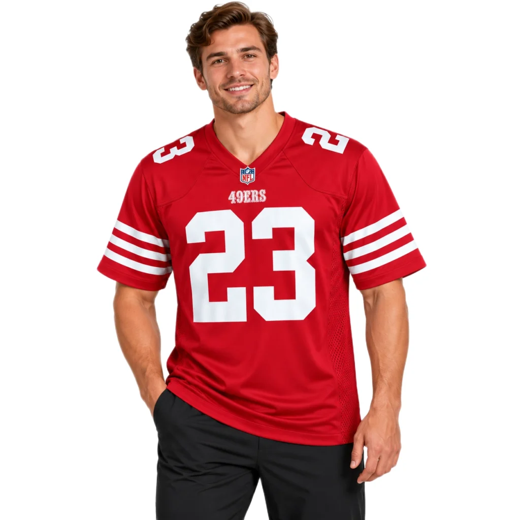 49ers Christian McCaffrey Scarlet Jersey Bold Home Game