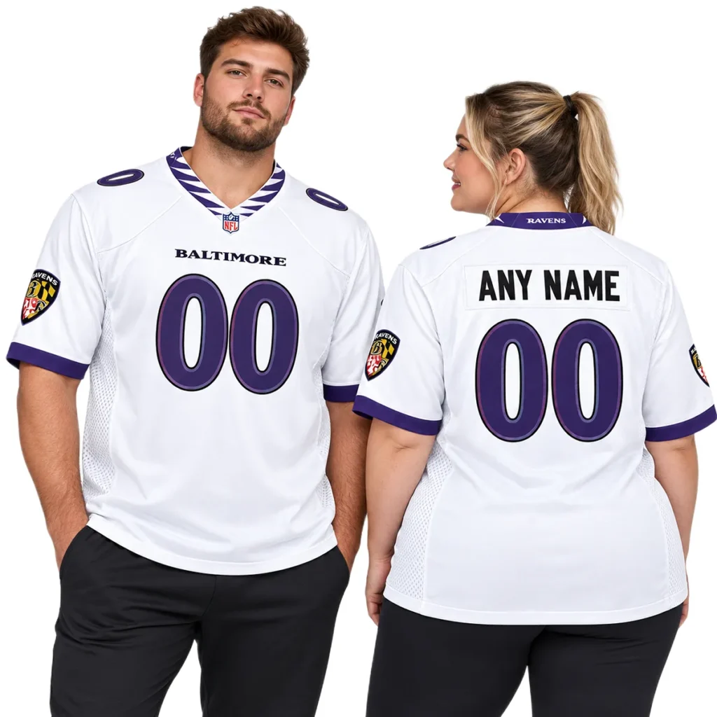 7XL Custom Baltimore Ravens White Jersey Fan Gift Energetic