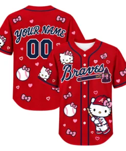 Atlanta Braves Hello Kitty Jersey Custom Bold Red Baseball Style