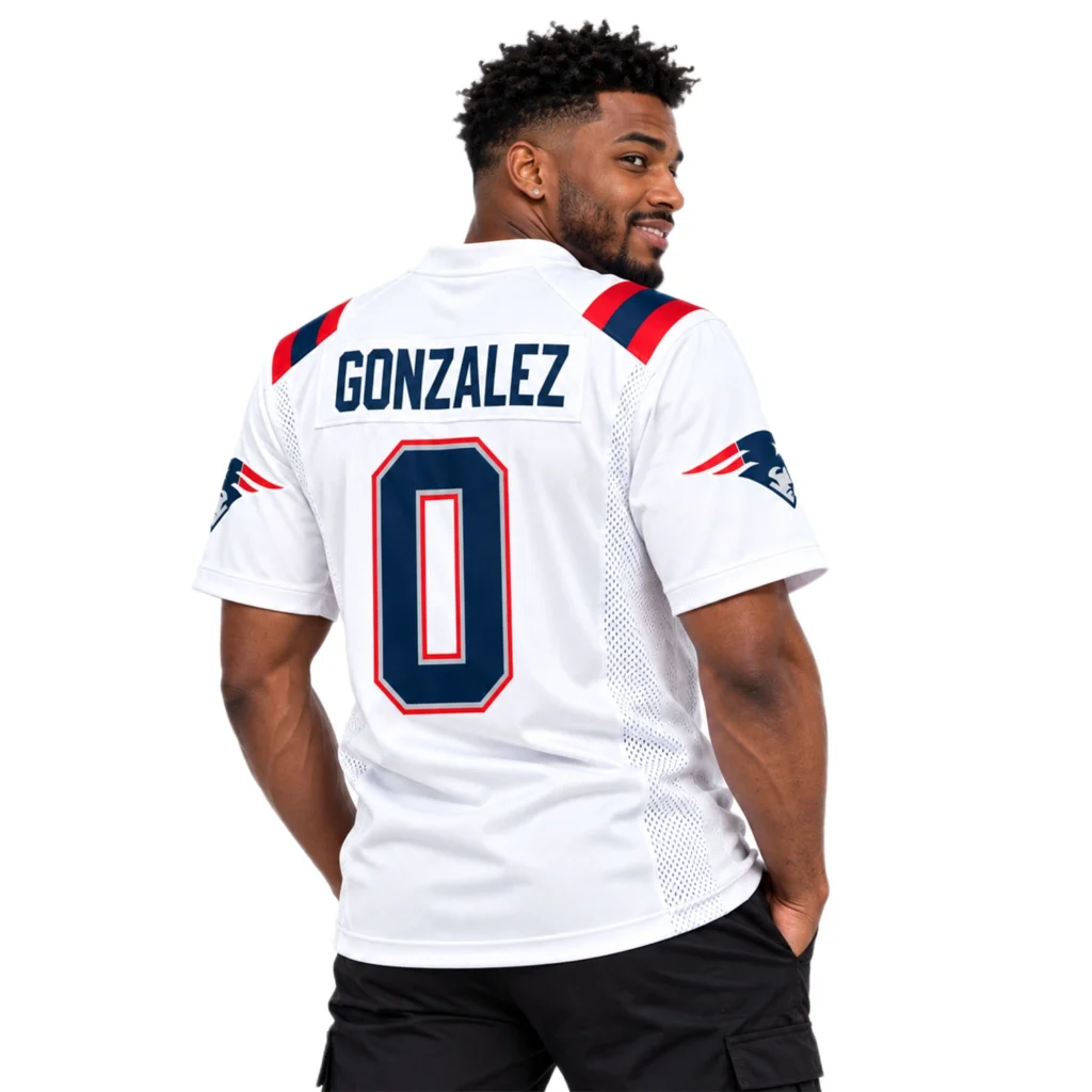 Christian Gonzalez Patriots Jersey Bold White Game