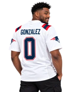 Christian Gonzalez Patriots Jersey Bold White Game