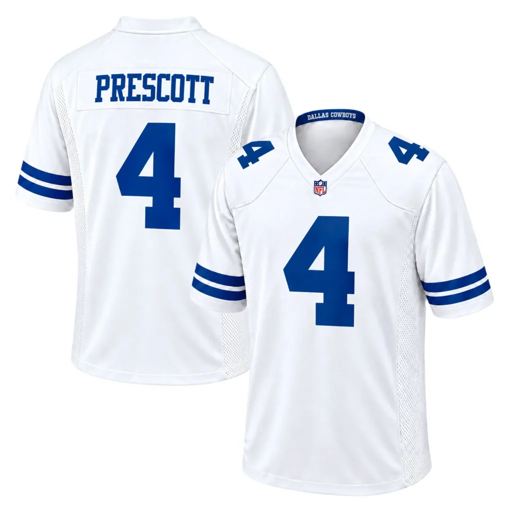 Dak Prescott Cowboys White Jersey Patch Vibrant NFL Game Day Style