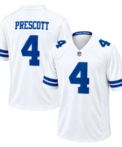 Dak Prescott Cowboys White Jersey Patch Vibrant NFL Game Day Style