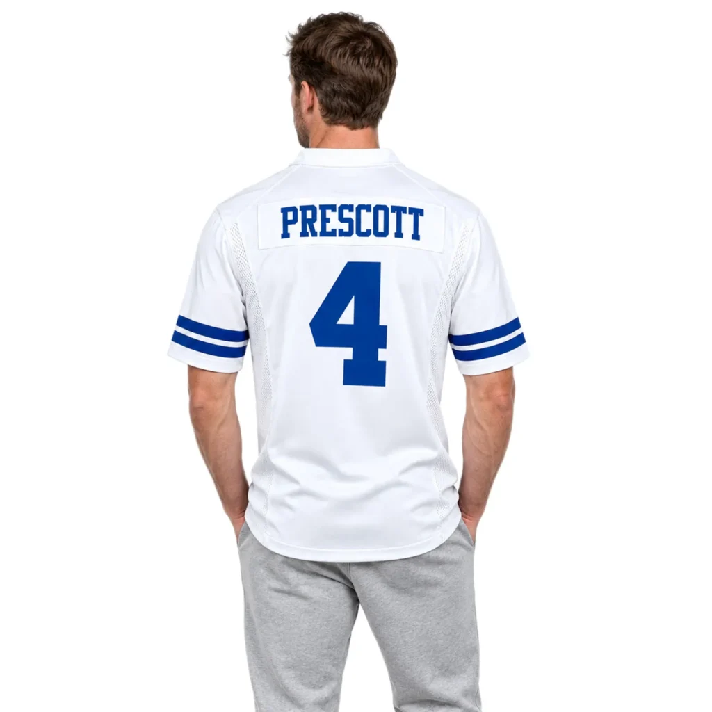 Dak Prescott Cowboys White Jersey Patch Vibrant NFL Game Day Style