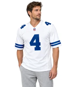 Dak Prescott Cowboys White Jersey Patch Vibrant NFL Game Day Style