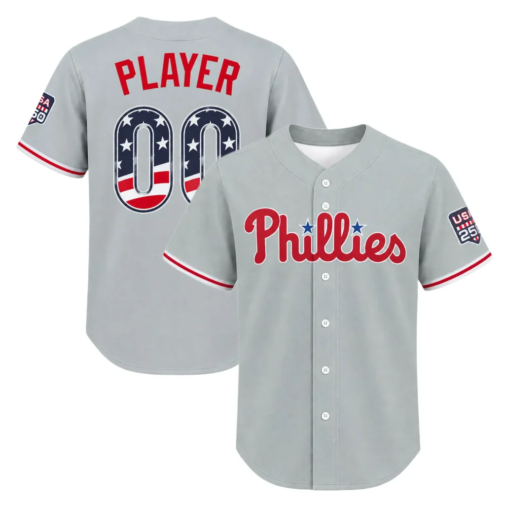 Fourth of July Philadelphia Phillies Gray Jersey USA 250 Bold Custom Player