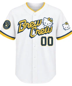 Hello Kitty Brewers Baseball Jersey Charming White Custom