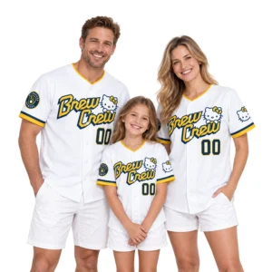 Hello Kitty Brewers Baseball Jersey Charming White Custom
