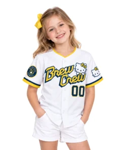 Hello Kitty Brewers Baseball Jersey Charming White Custom