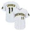 Jackson Chourio Brewers White Jersey Bold Pinstripe Style