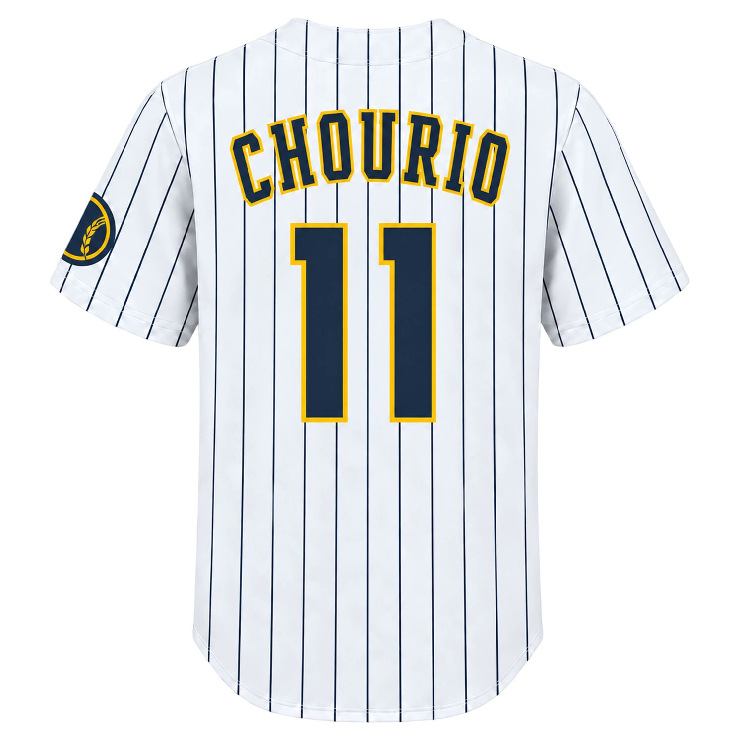 Jackson Chourio Brewers White Jersey Bold Pinstripe Style