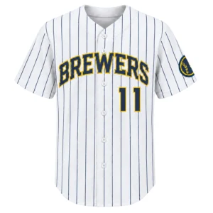 Jackson Chourio Brewers White Jersey Bold Pinstripe Style
