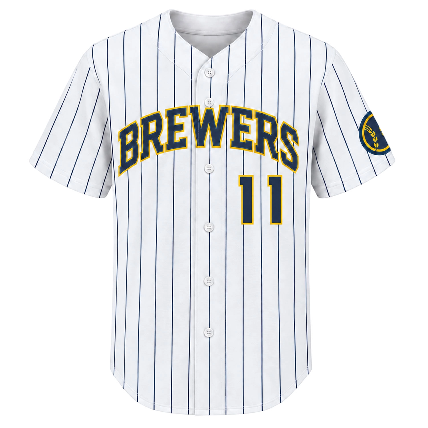 Jackson Chourio Brewers White Jersey Bold Pinstripe Style