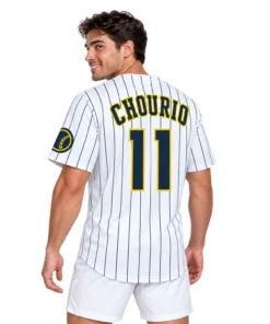 Jackson Chourio Brewers White Jersey Bold Pinstripe Style