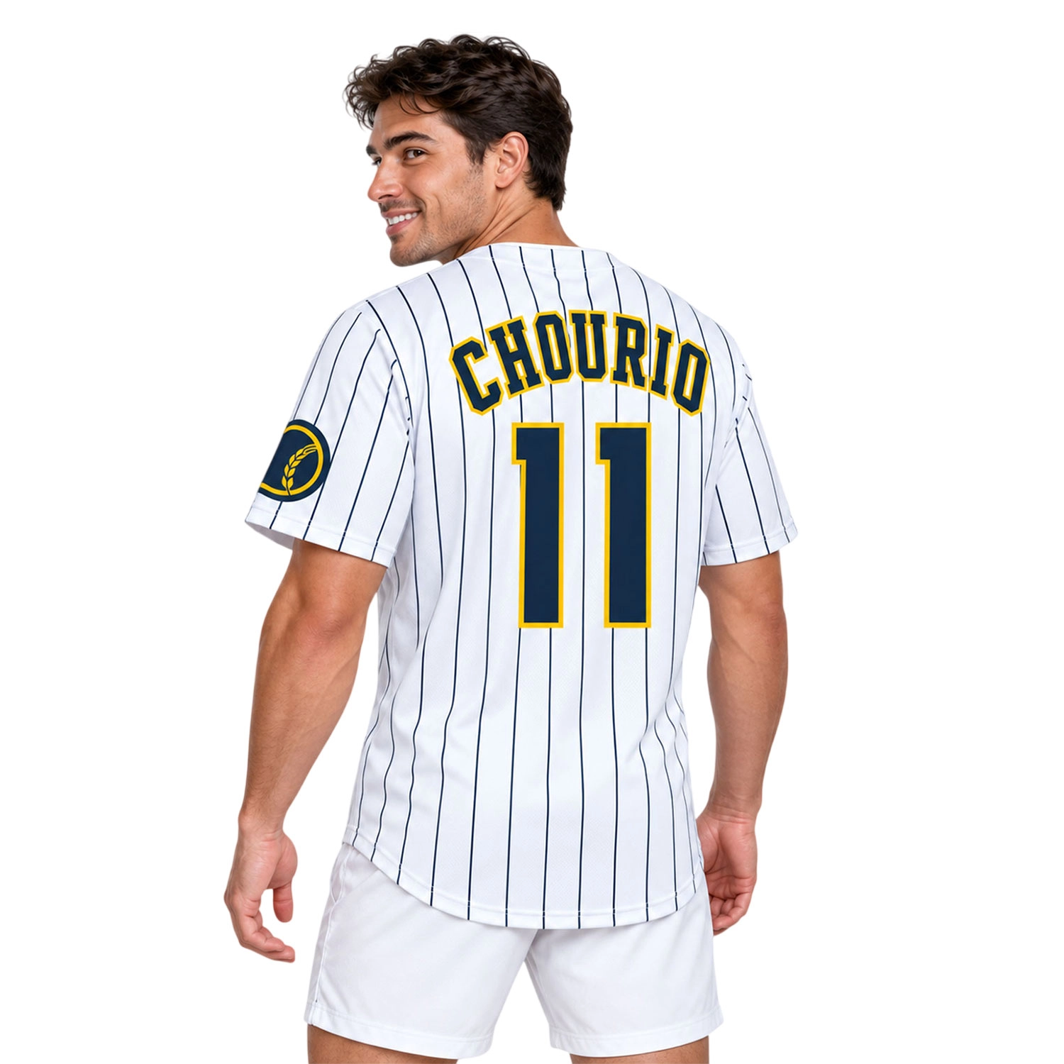 Jackson Chourio Brewers White Jersey Bold Pinstripe Style