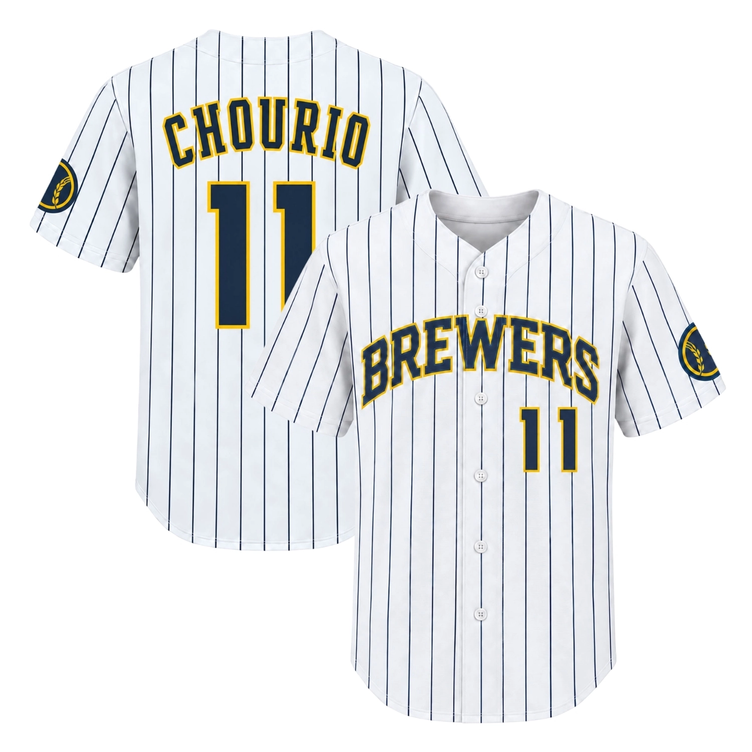 Jackson Chourio Brewers White Jersey Bold Pinstripe Style