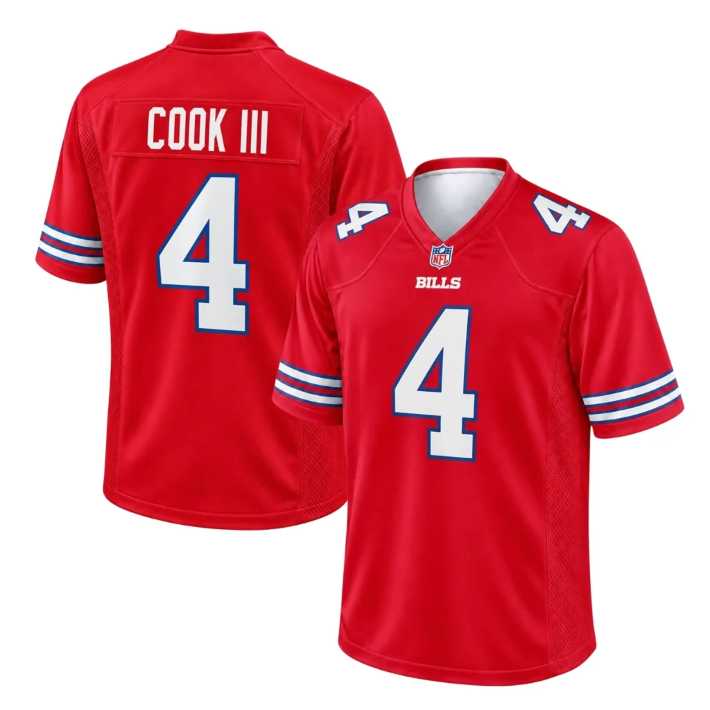 James Cook III Red Bills Jersey Bold Player Look