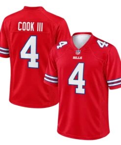 James Cook III Red Bills Jersey Bold Player Look