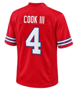 James Cook III Red Bills Jersey Bold Player Look