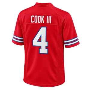 James Cook III Red Bills Jersey Bold Player Look