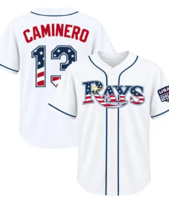 Junior Caminero USA Flag Jersey – Elite TP Rays Fan Tee