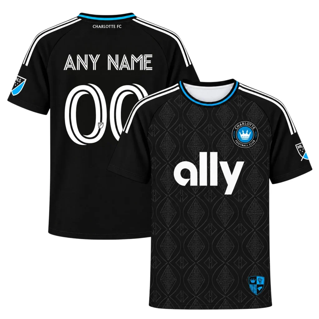 Kids Charlotte FC Black Jersey Custom Player Vibrant Gift