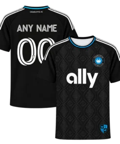 Kids Charlotte FC Black Jersey Custom Player Vibrant Gift