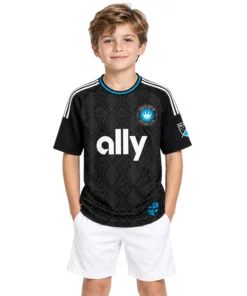 Kids Charlotte FC Black Jersey Custom Player Vibrant Gift
