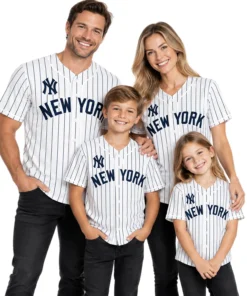 Kids New York Yankees White Jersey Custom Player Bold Stripes Style