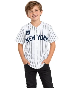 Kids New York Yankees White Jersey Custom Player Bold Stripes Style