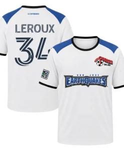 Leroux Earthquakes 2026 White Jersey - Bold Name & Number