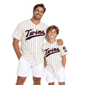 Minnesota Twins Cream Custom Jersey Dynamic Pinstripe