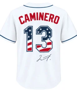 Rays Fan Jersey Junior Caminero Patriotic Bold Game Style