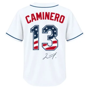 Rays Fan Jersey Junior Caminero Patriotic Bold Game Style