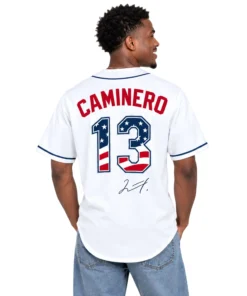 Rays Fan Jersey Junior Caminero Patriotic Bold Game Style