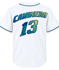 Rays White Jersey Junior Caminero Valuable Fanwear