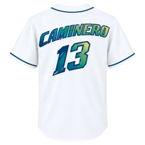 Rays White Jersey Junior Caminero Valuable Fanwear
