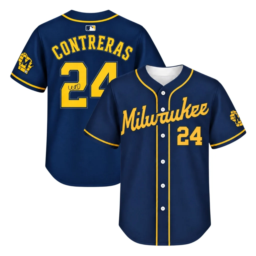 William Contreras Brewers Navy Jersey Dynamic Signature