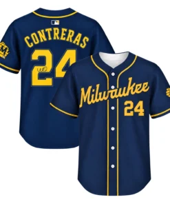 William Contreras Brewers Navy Jersey Dynamic Signature