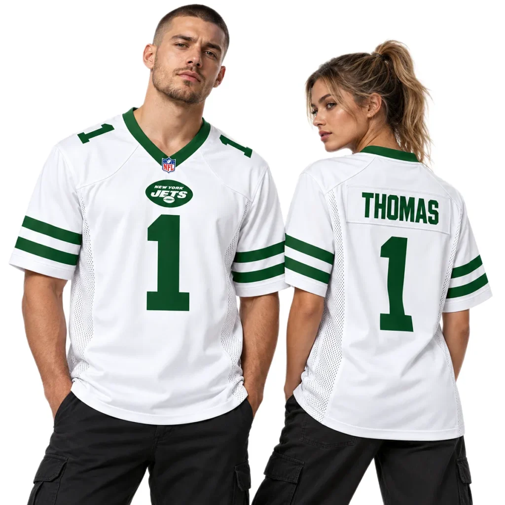 Azareye'h Thomas Jets White Jersey 2026 Exclusive Fan Gear