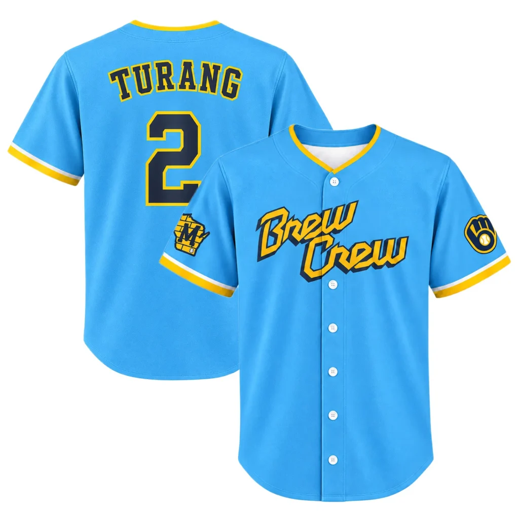 Brewers Brice Turang Blue Jersey Number Elite Fan Style