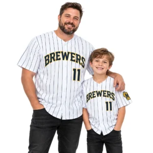 Brewers Jackson Chourio White Jersey Dynamic Home Style Dad and Son