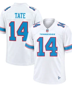 Carnell Tate Titans Away Jersey 2026 front and back views featuring TENNESSEE chest lettering, TATE name and number 14